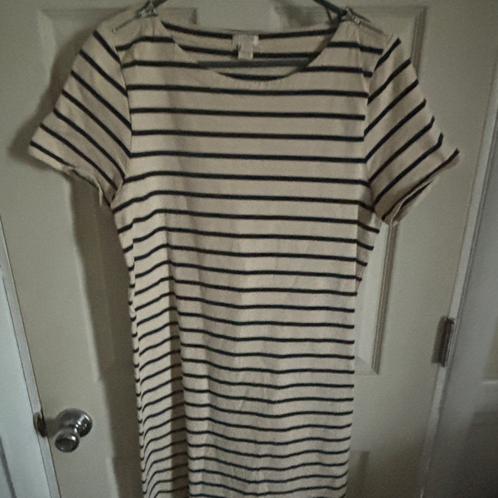 J. Crew Cream and Navy Striped Tee Dress